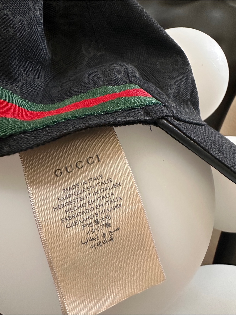 Gucci Black Monogram Baseball Cap with Green-Red Web Stripe - Picture 7 of 13